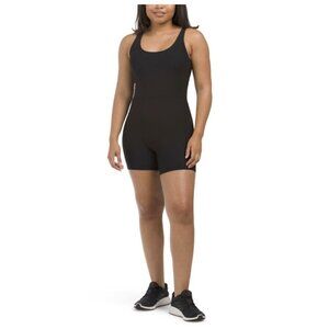 Wilo the Label Women Active Romper Black Ribbed Athleisure Workout Travel Casual
